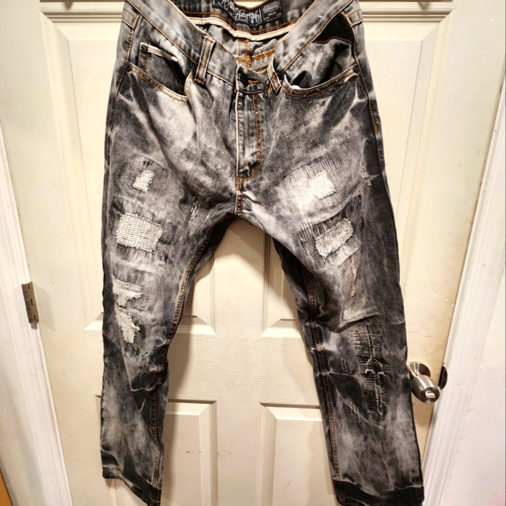 Men's Distressed Gray Jeans